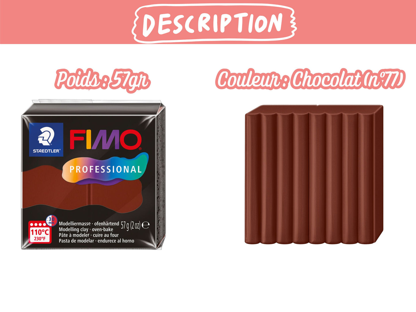Pâte Fimo Professional 57g – Chocolat n°77