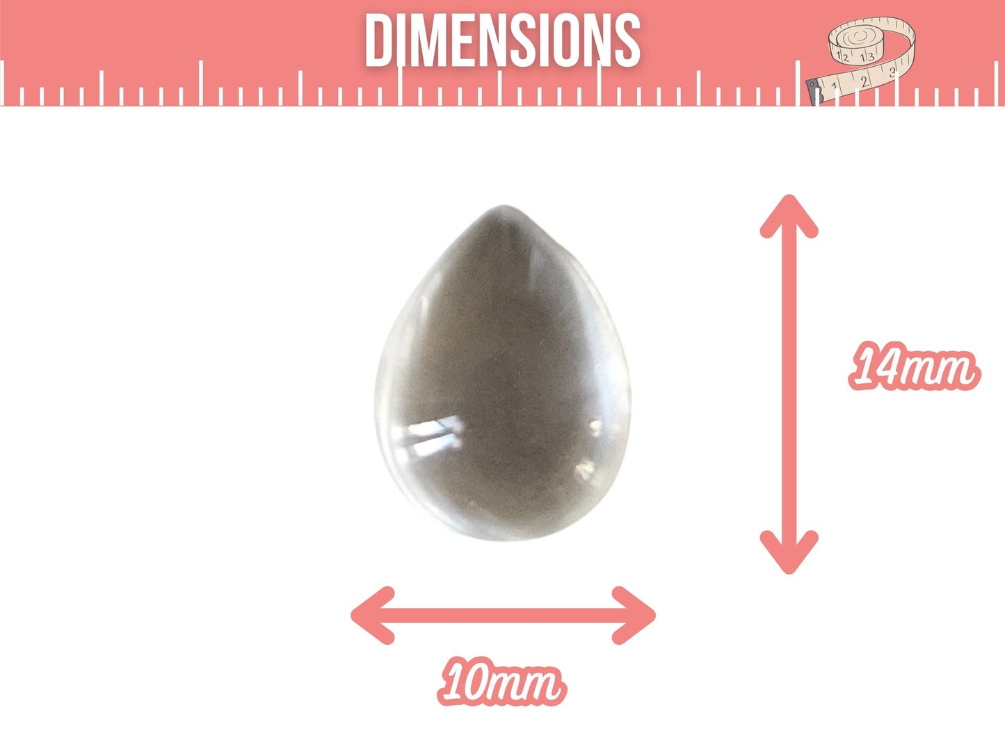 20 cabochons en verre goutte 14x10mm
