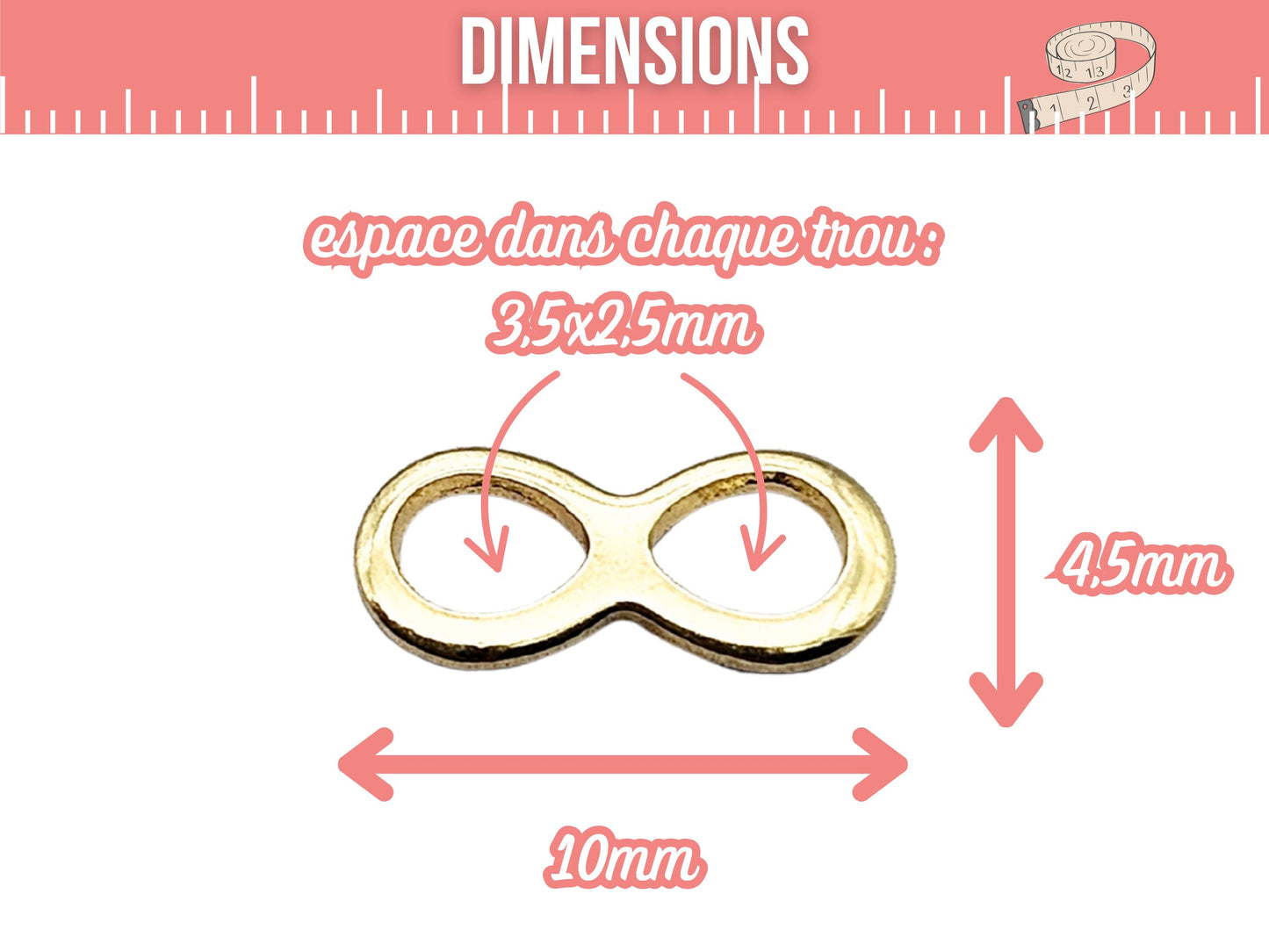 10 connecteurs infini acier inoxydable doré