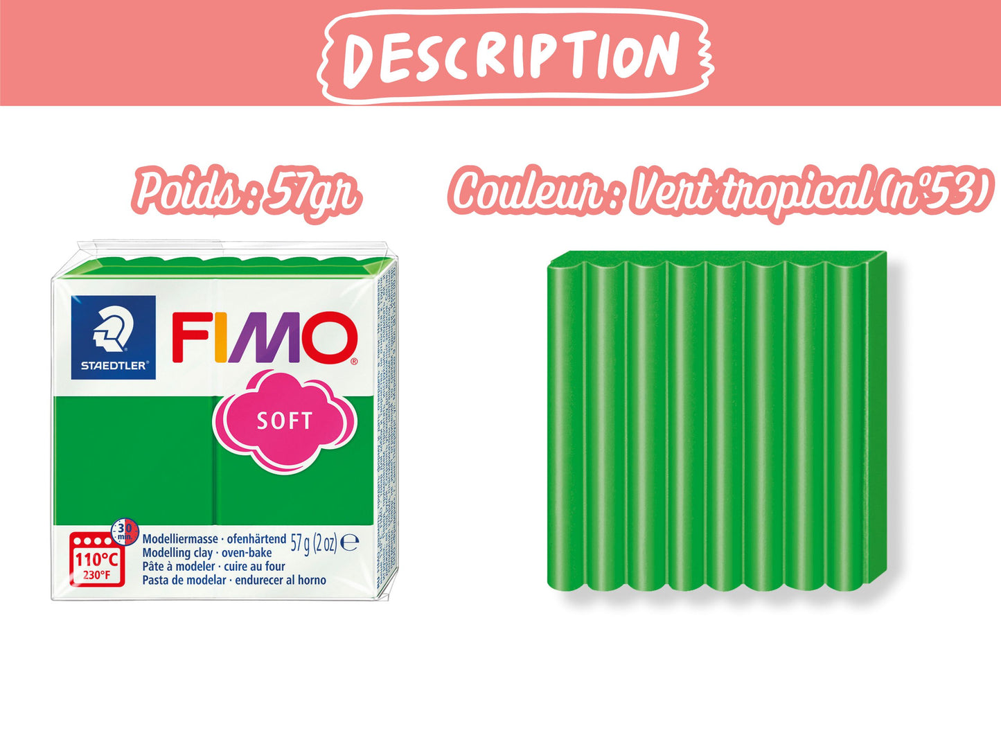 Pâte Fimo Soft 57g – Vert tropical n°53