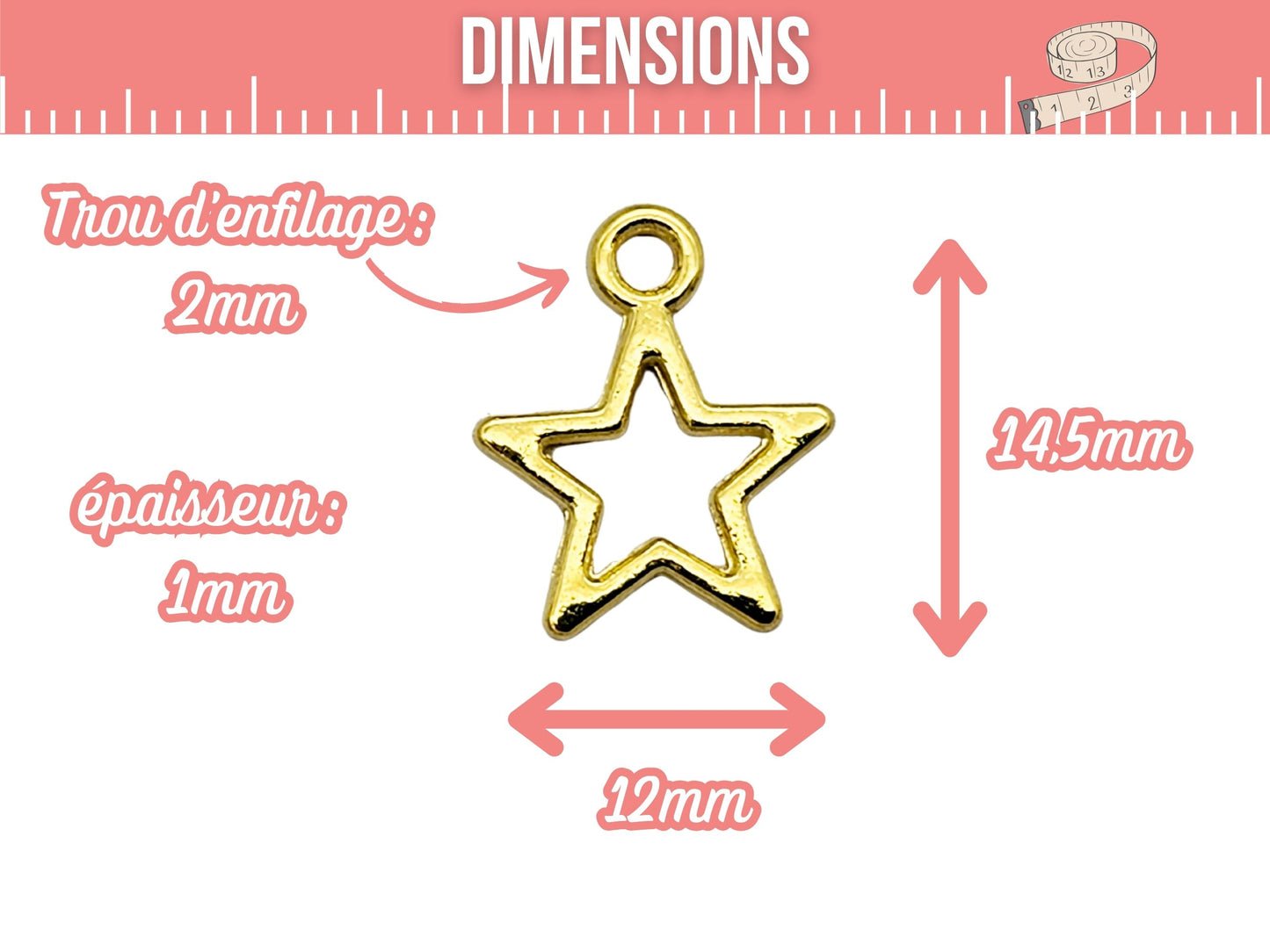 20 breloques étoiles creuses dorées
