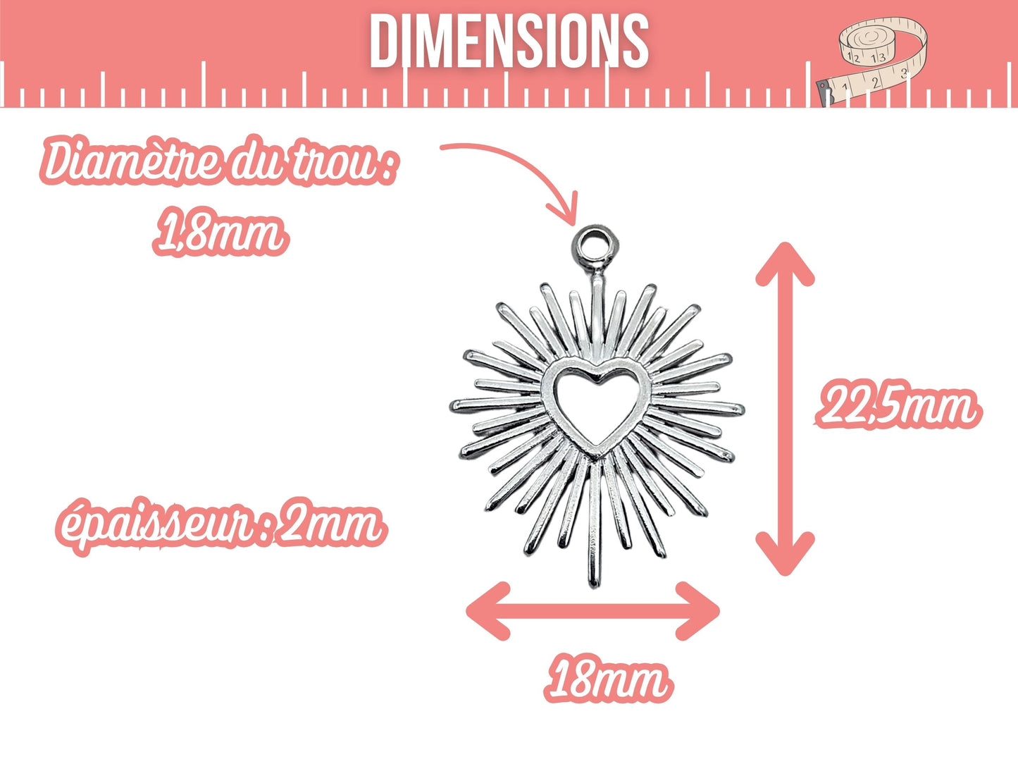 4 breloques soleil coeur acier inoxydable