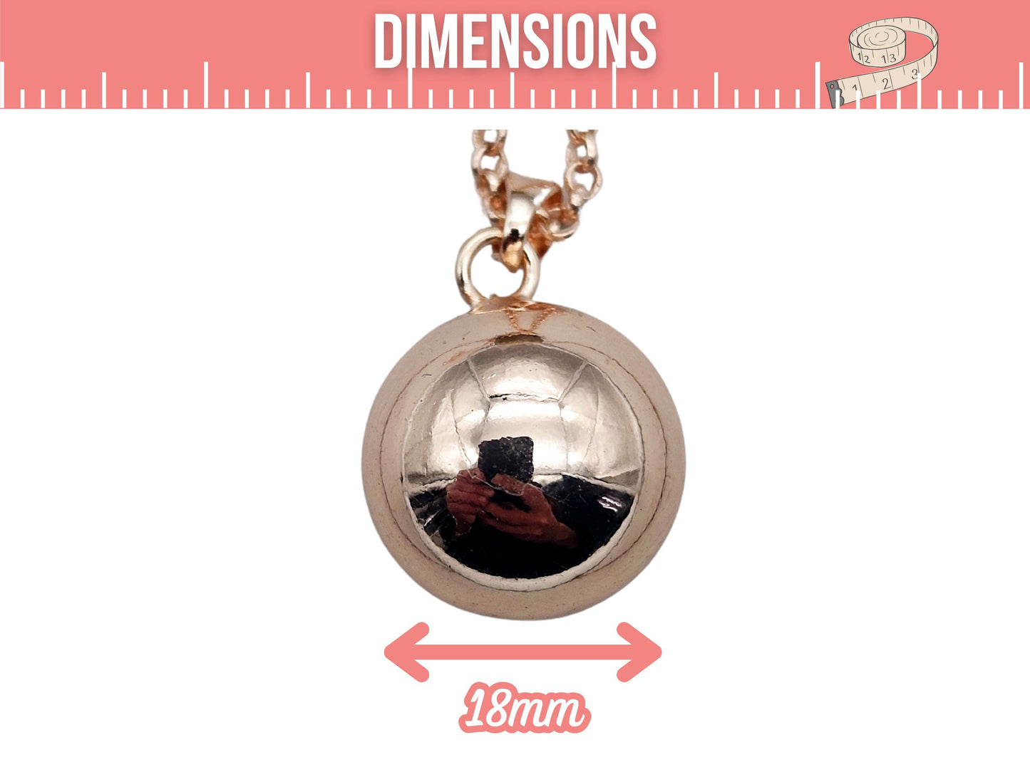 Bola de Grossesse Or Rose – 18mm avec Chaîne et Bélière (80cm)