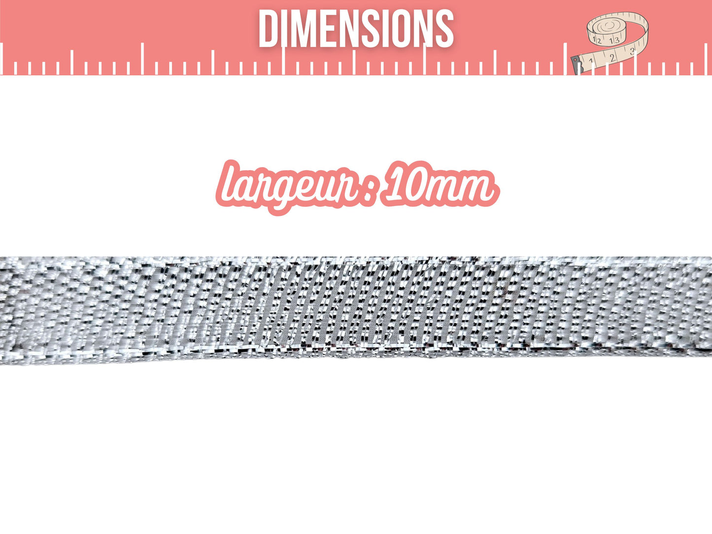 Ruban organza 10mm argent pailleté, 22 mètres