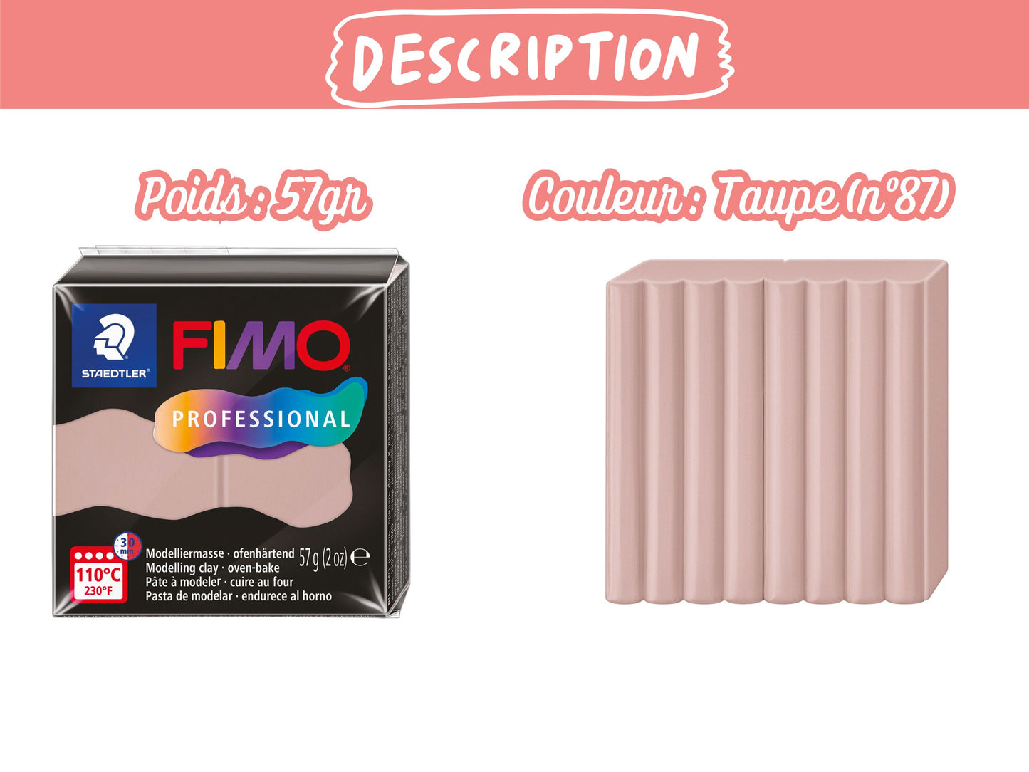 Pâte Fimo Professional 57g – Taupe n°87