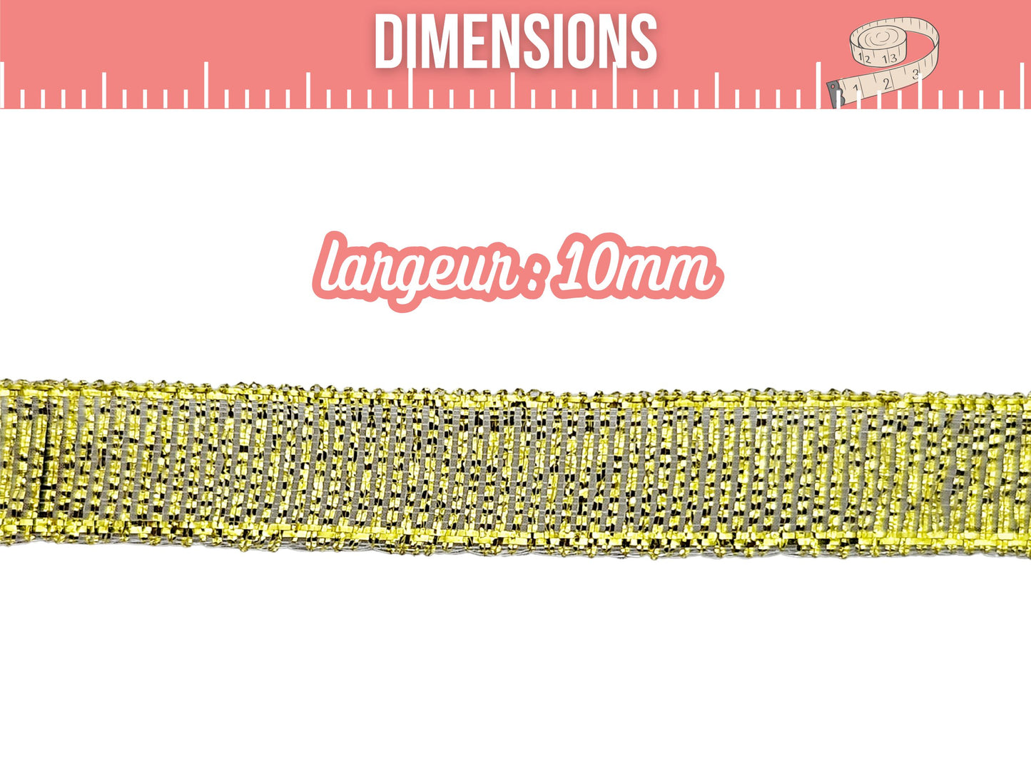 Ruban organza 10mm or pailleté, 22 mètres