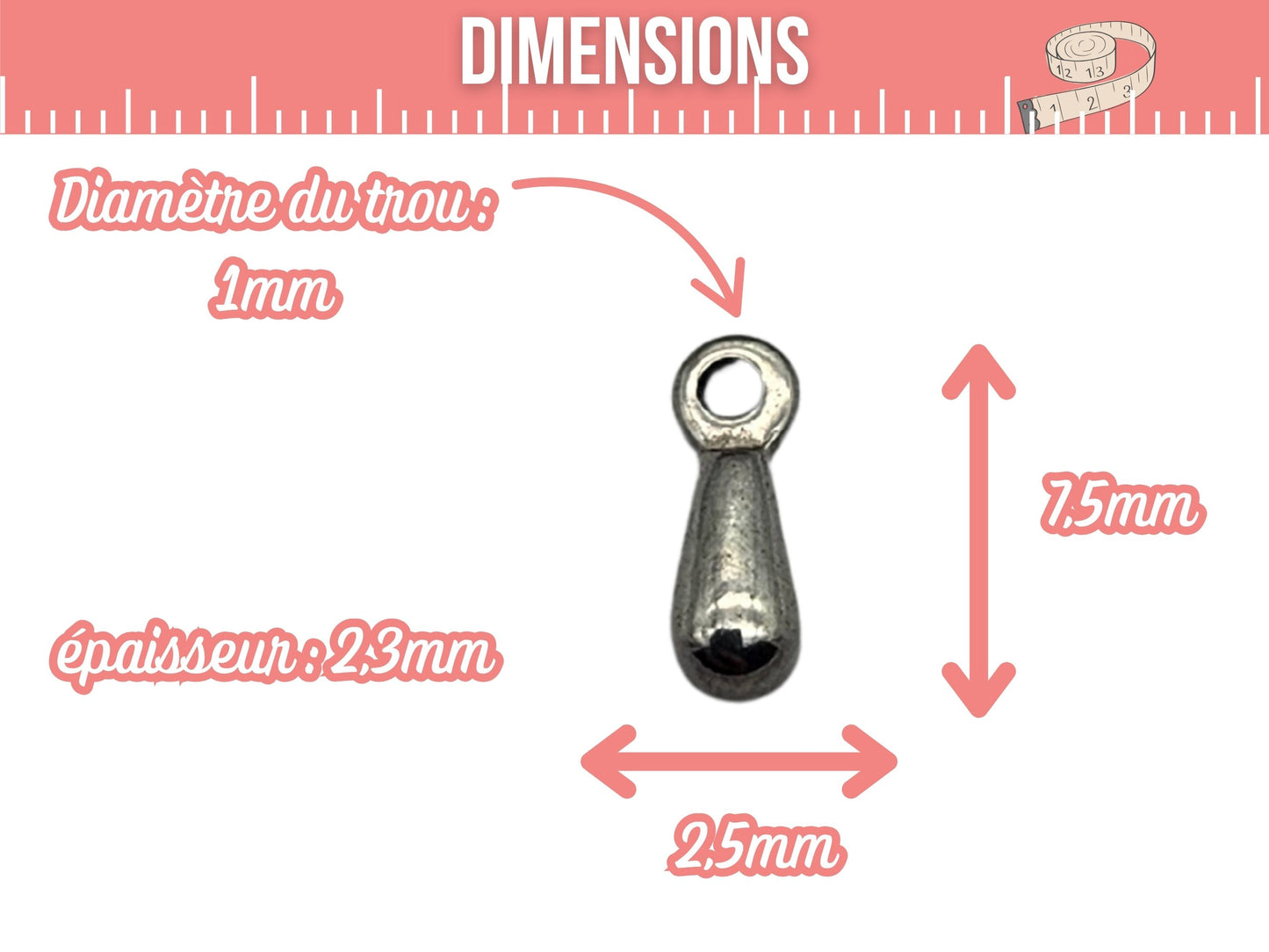 20 breloques gouttes acier inoxydable