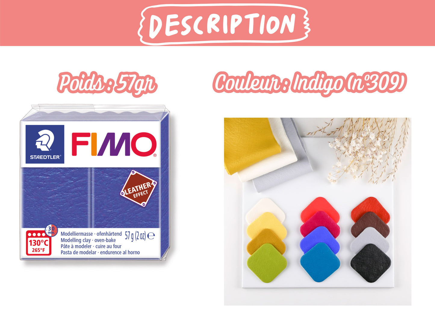 Pâte Fimo Effect cuir 57g – Indigo n°309