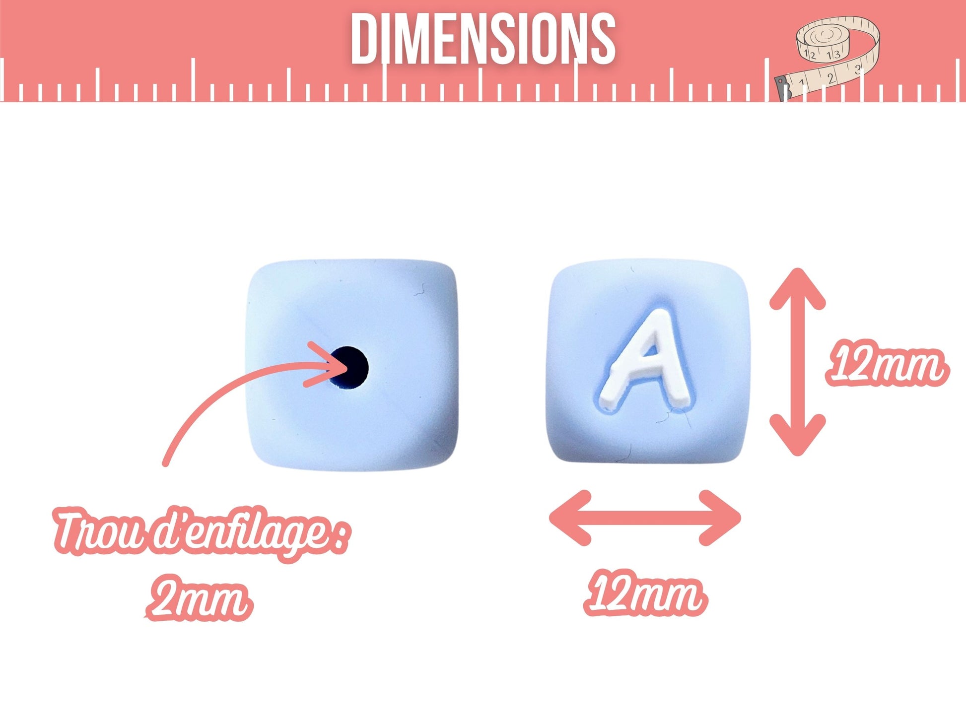 26 perles alphabet lettres silicone bleu pastel