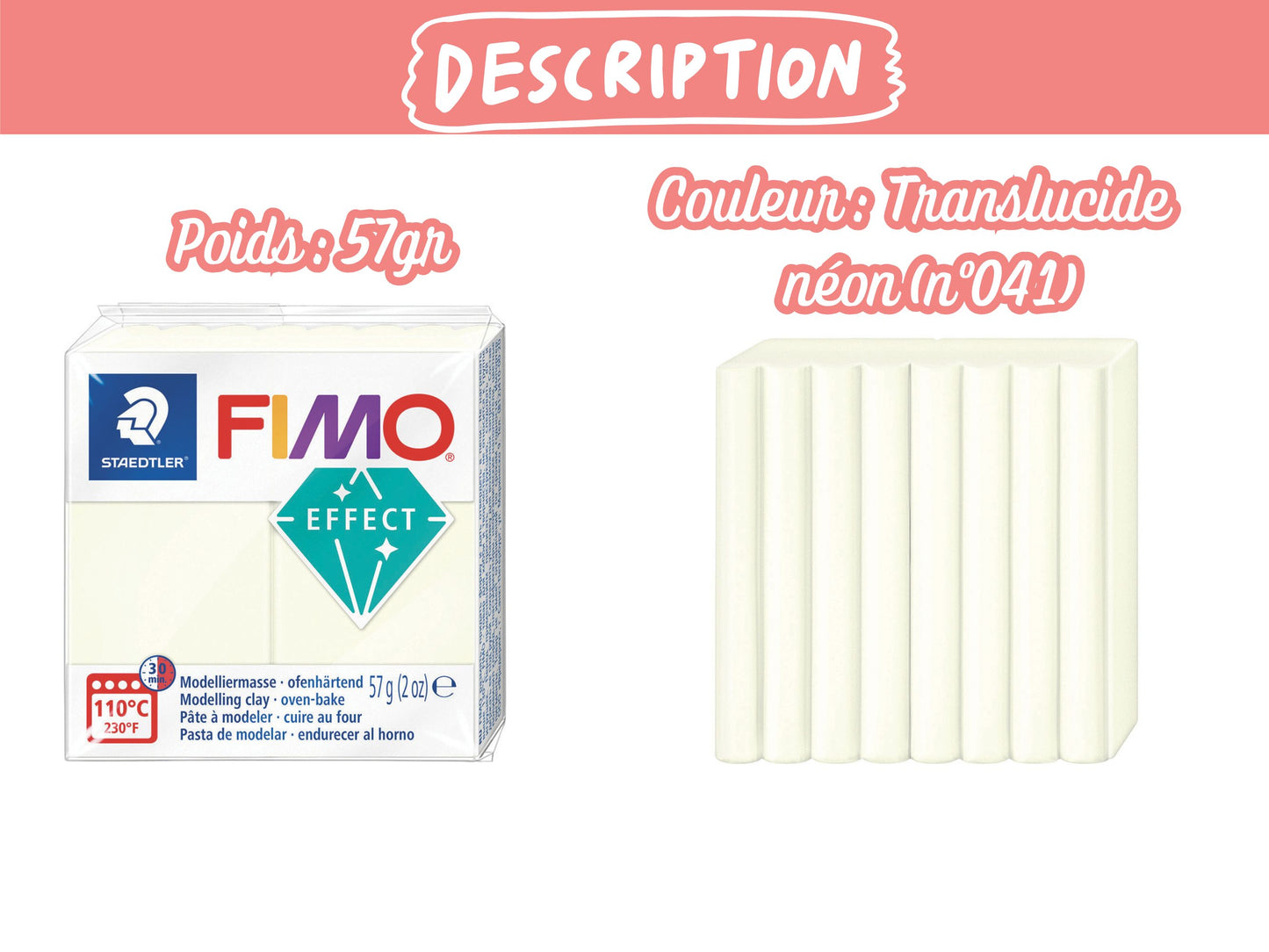 Pâte Fimo Effect 57g – Translucide néon n°041