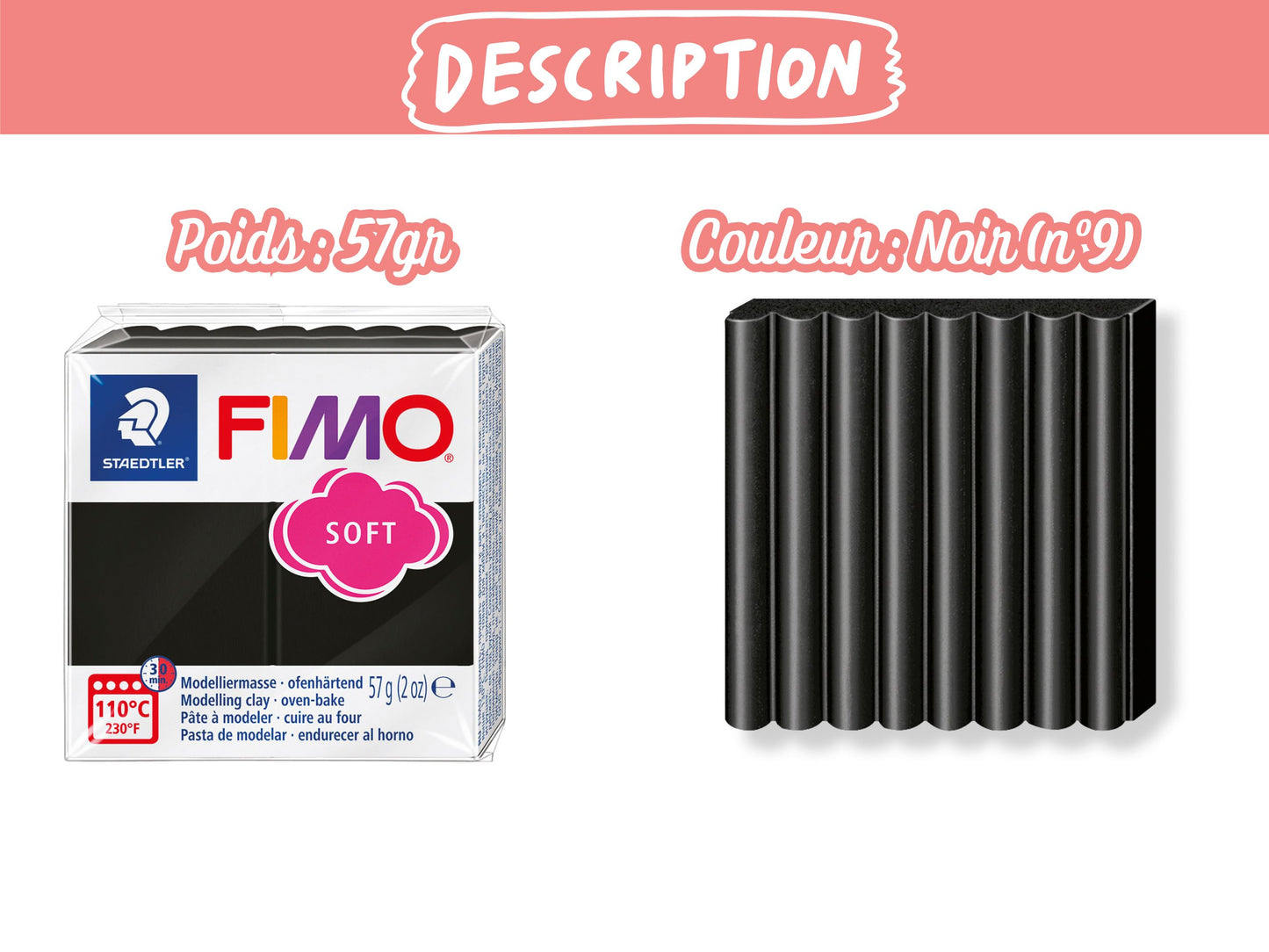 Pâte Fimo Soft 57g – Noir n°9