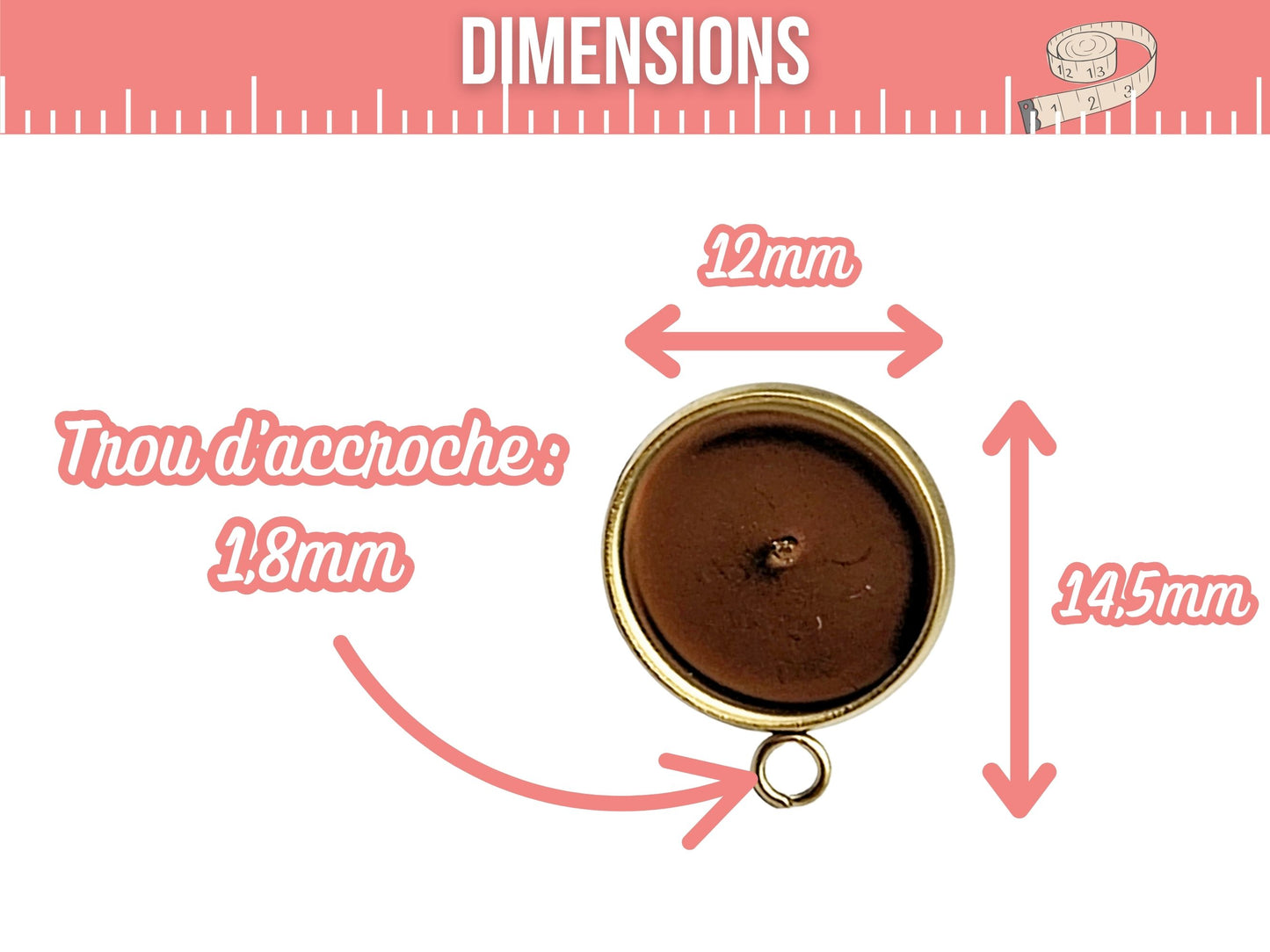 10 puces d’oreilles avec anneau d’accroche – Plateau 10 mm en acier inoxydable doré