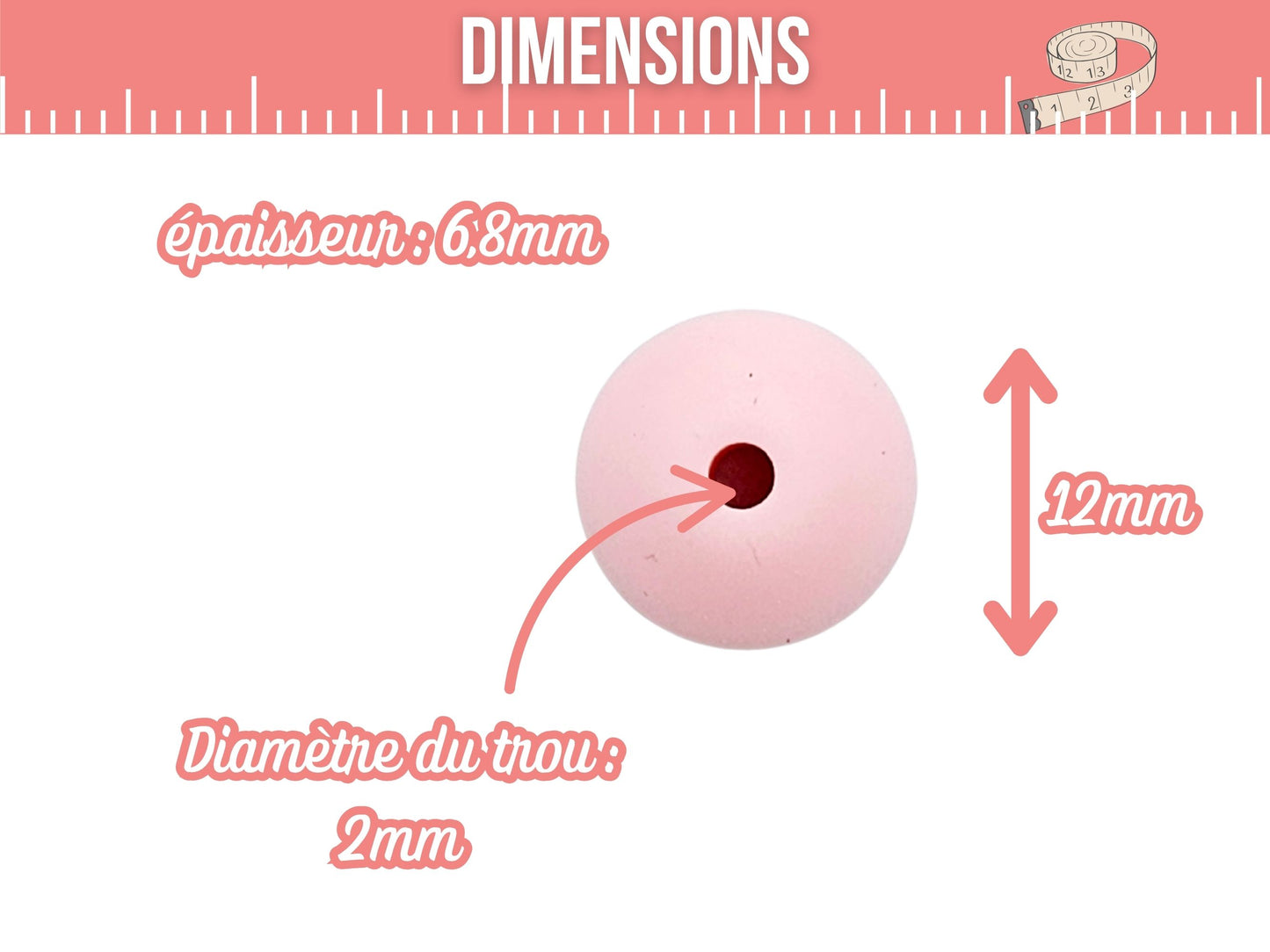 10 perles lentilles en silicone 12mm rose pastel
