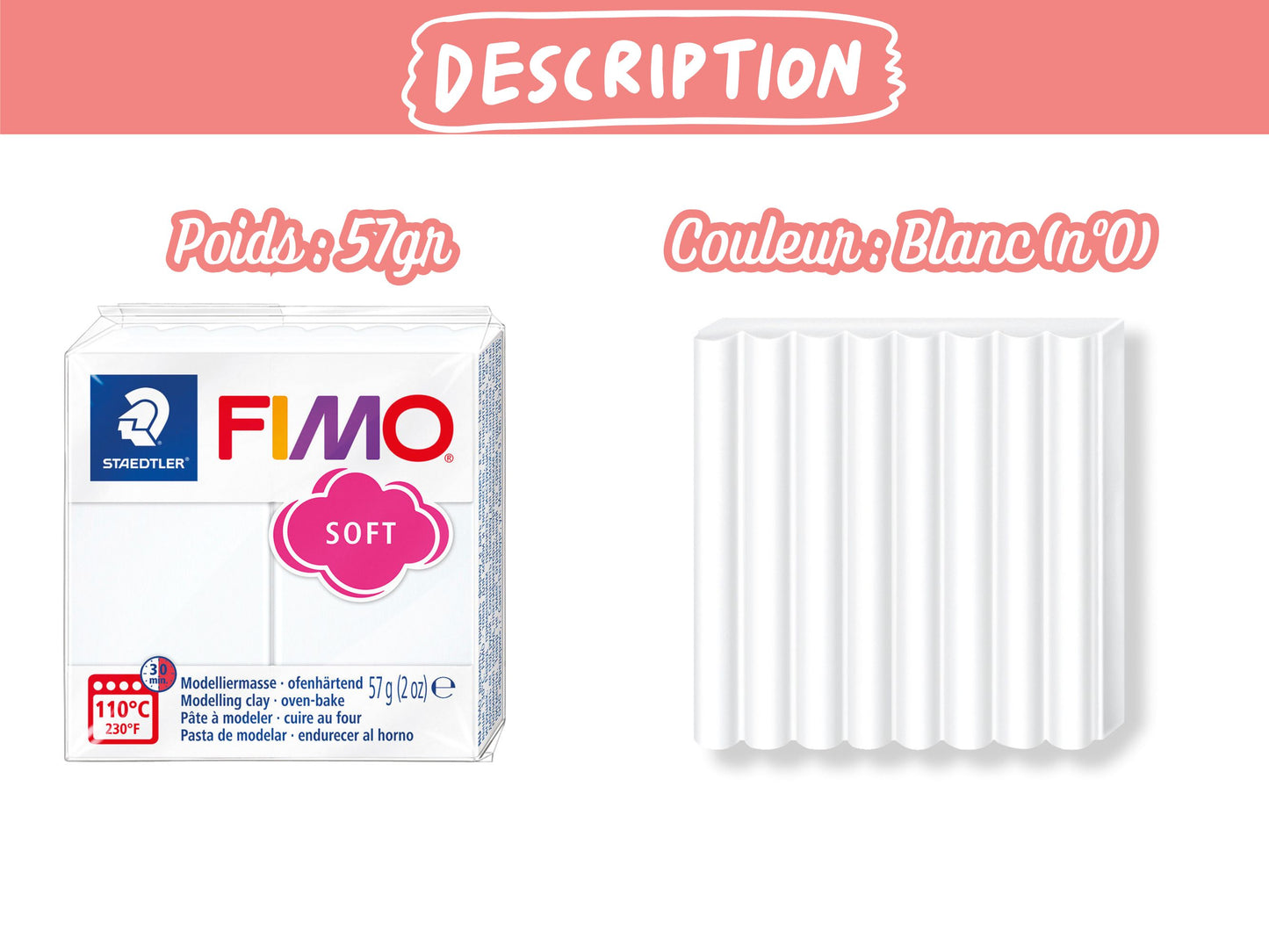 Pâte Fimo Soft 57g – Blanc n°0