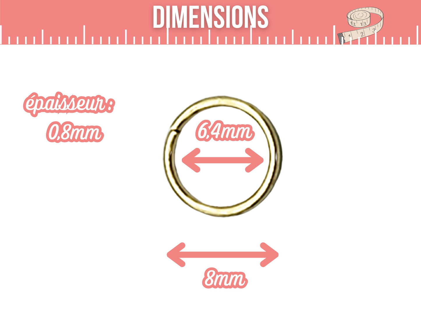 50 anneaux de jonction 8mm acier inoxydable or 18 carats