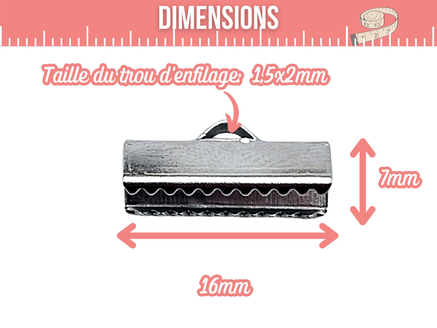 10 embouts fermoirs griffes 16mm acier inoxydable