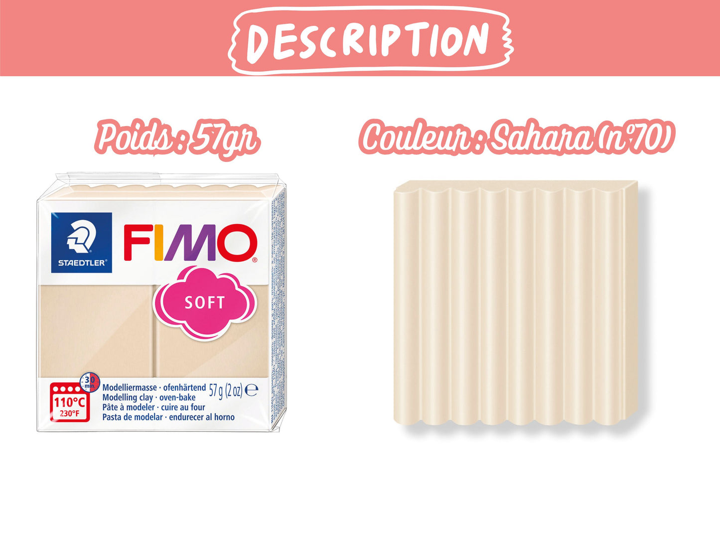 Pâte Fimo Soft 57g – Sahara n°70