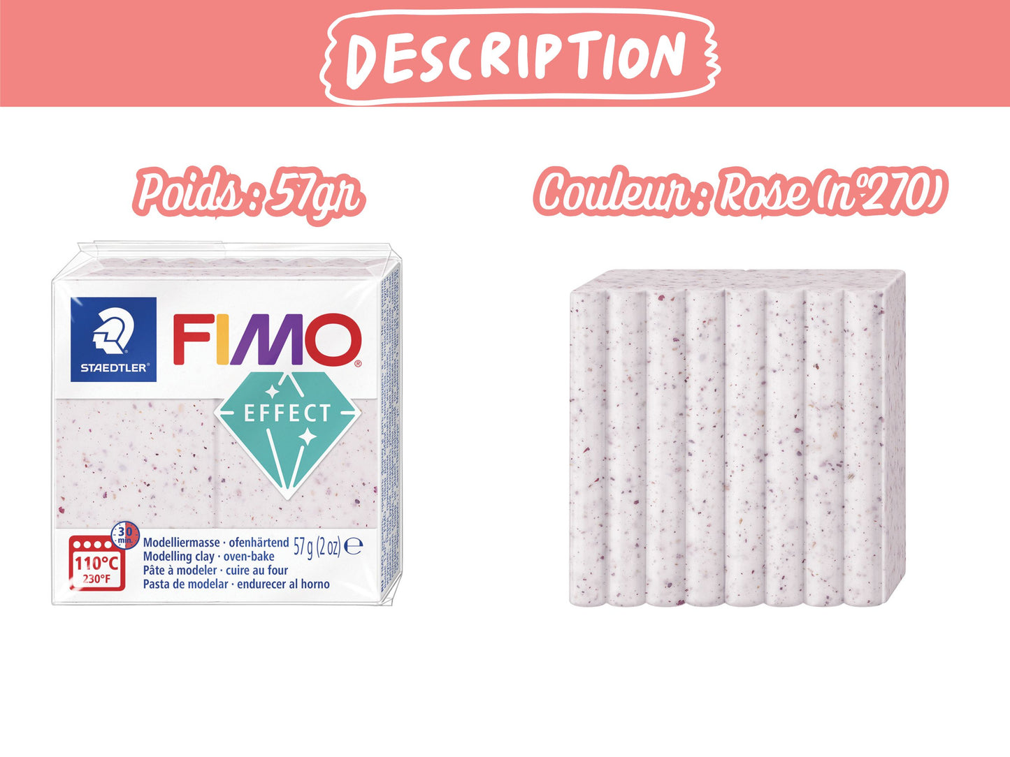 Pâte Fimo Effect botanique 57g – Rose n°270