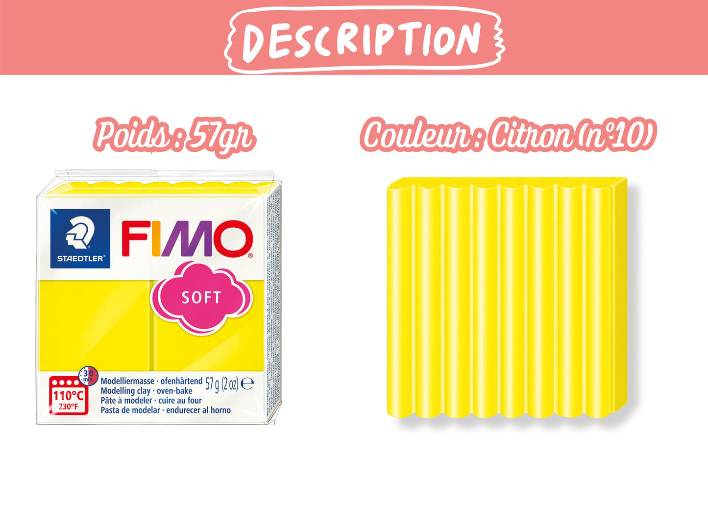 Pâte Fimo Soft 57g – Citron n°10