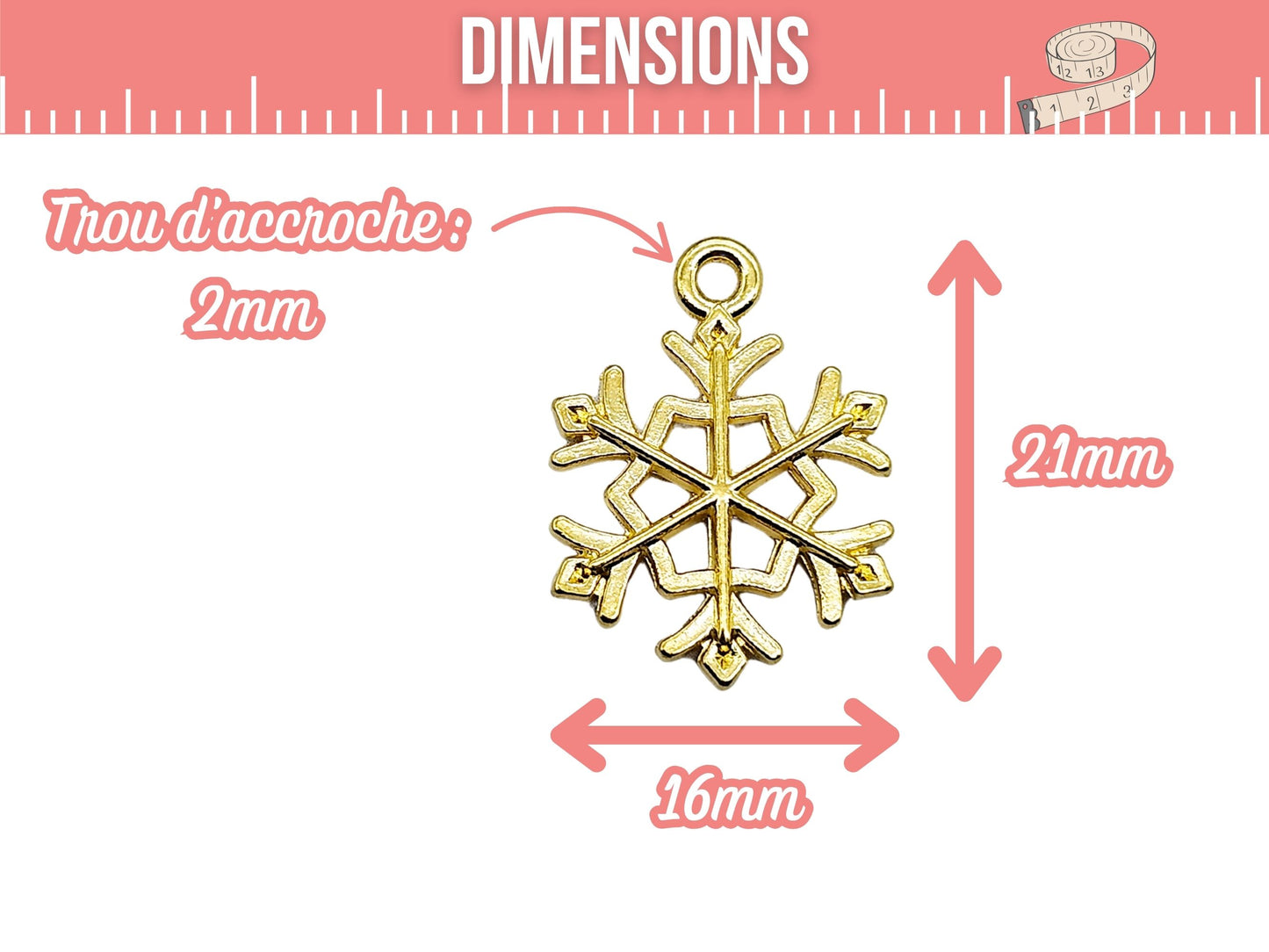 10 breloques flocon de neige couleur or