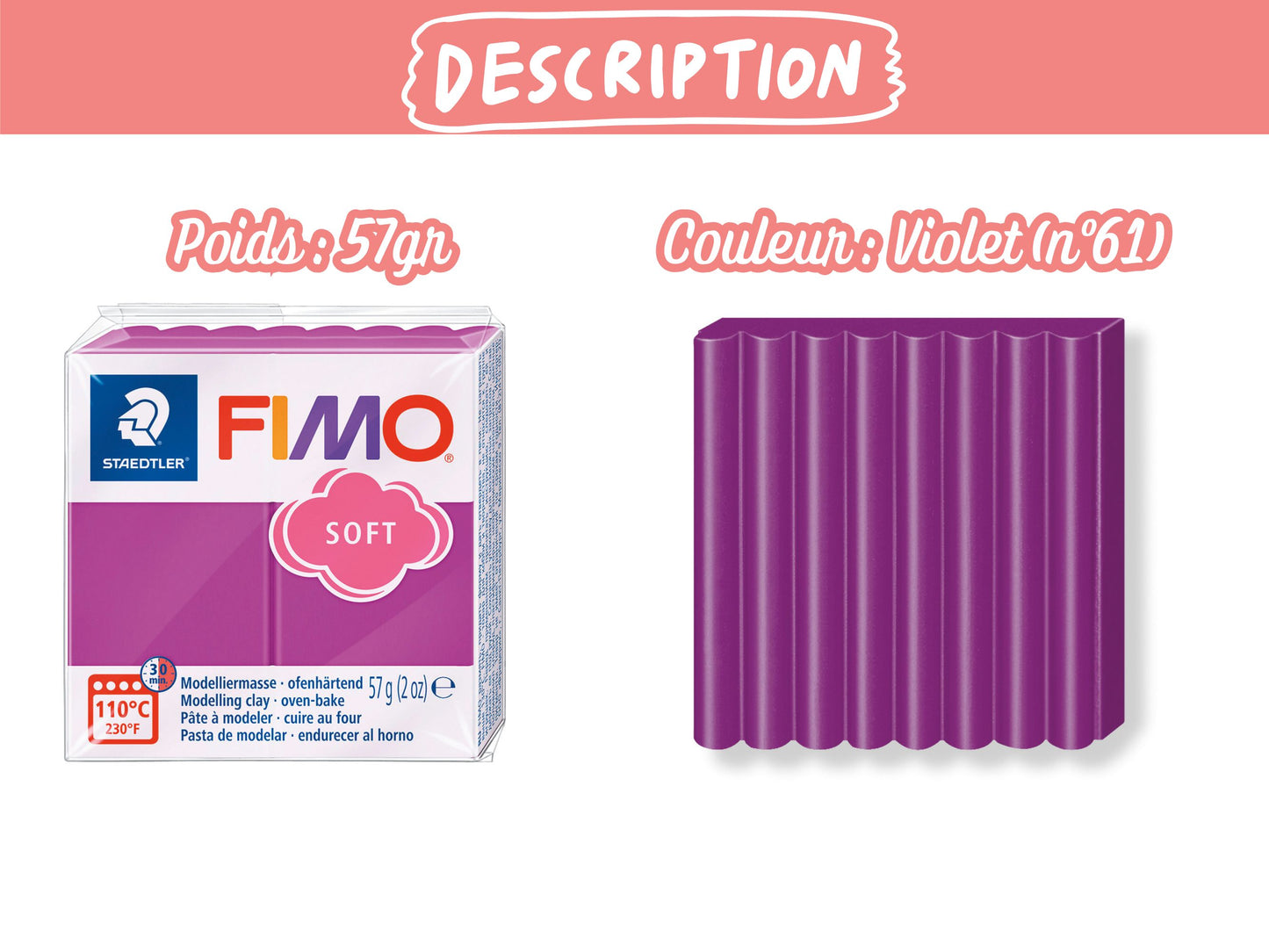 Pâte Fimo Soft 57g – Violet n°61