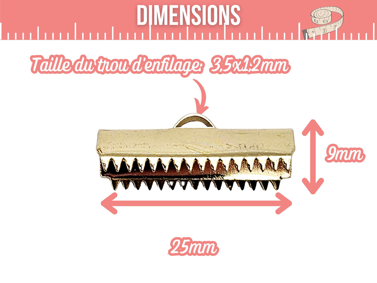 10 embouts fermoirs griffes 25mm acier inoxydable doré