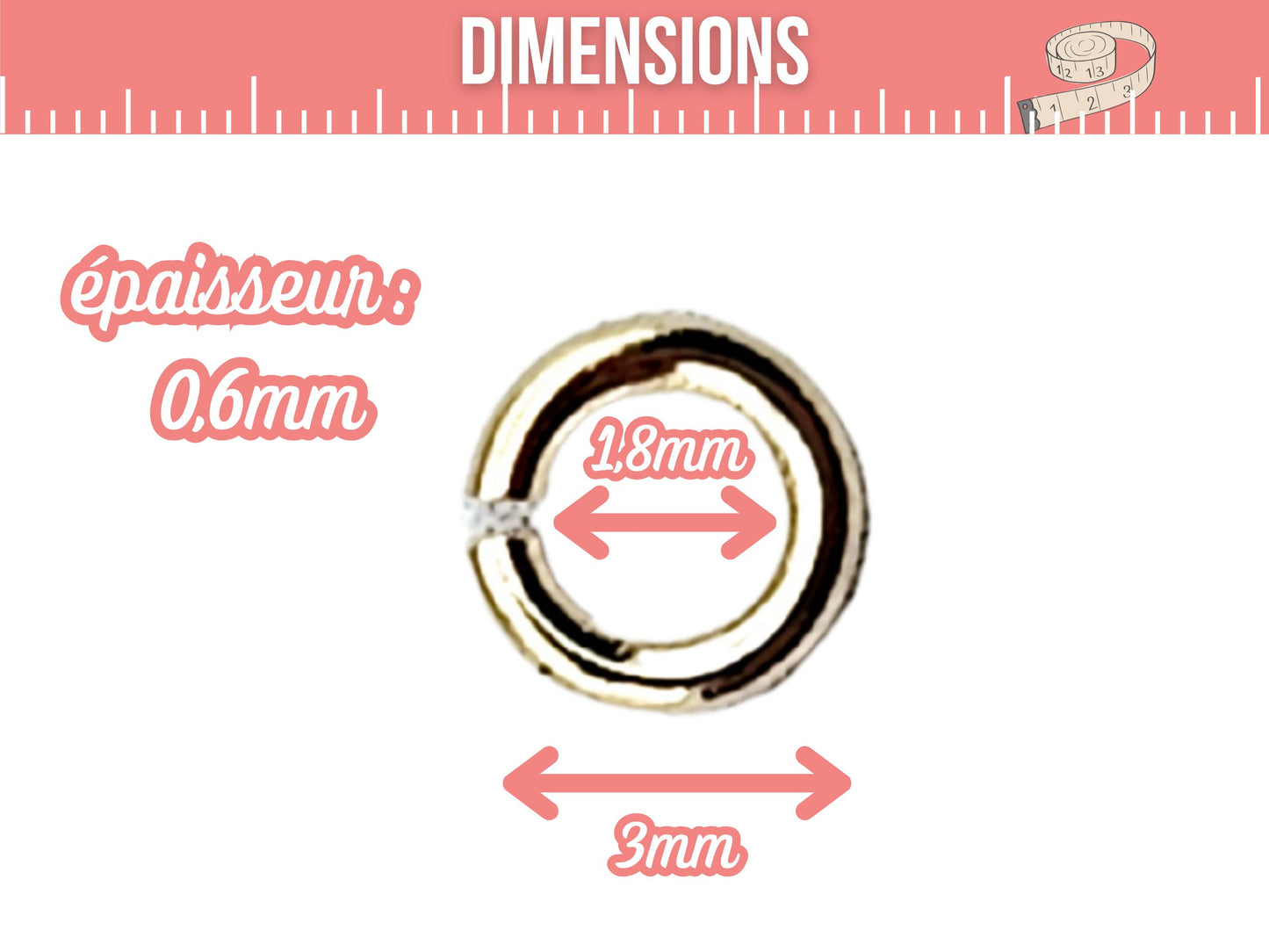 50 anneaux de jonction 3mm couleur or