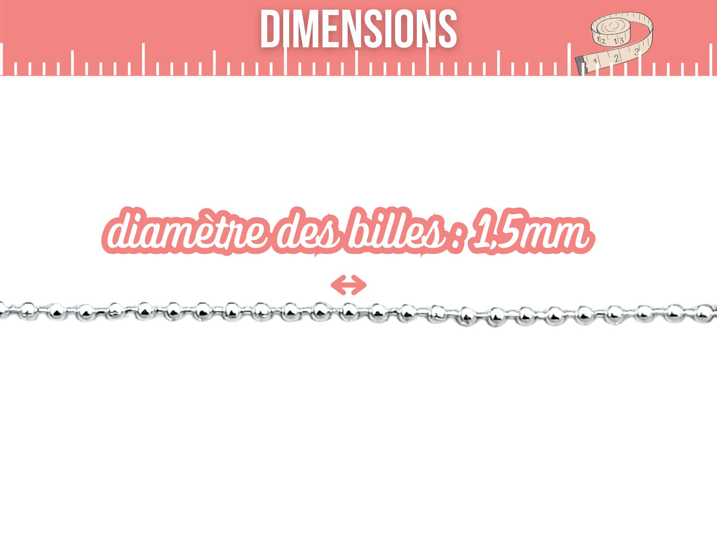 Chaîne à billes 1,5mm argentée, 10 mètres