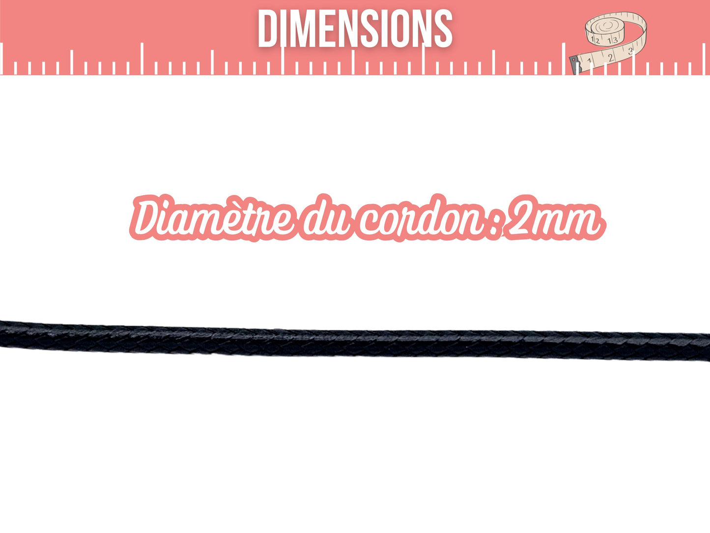 10 colliers coton ciré noir 47cm avec fermoir et chaînette