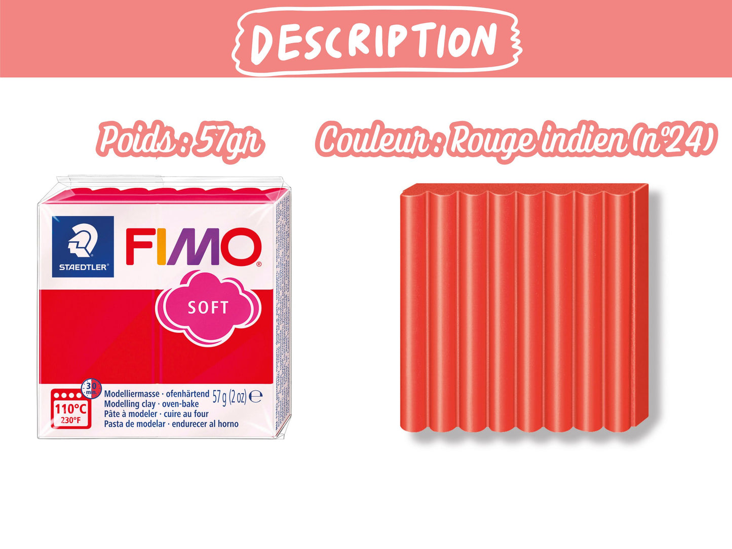 Pâte Fimo Soft 57g – Rouge indien n°24
