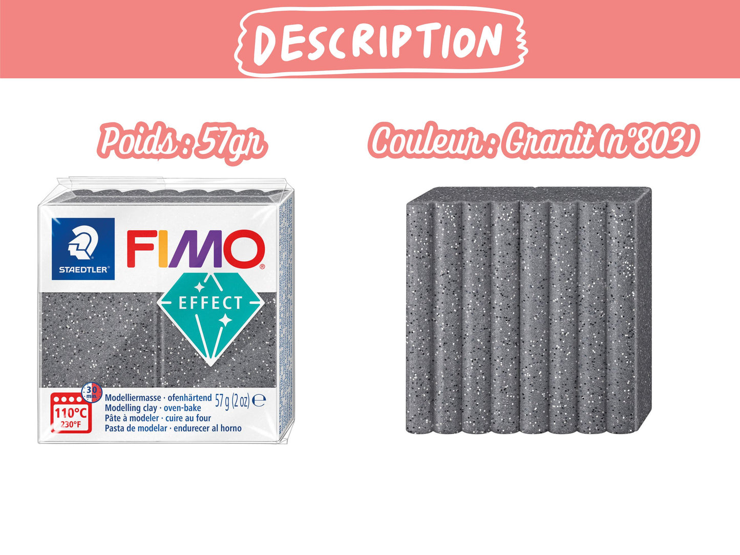 Pâte Fimo Effect pierre 57g – Granit n°803