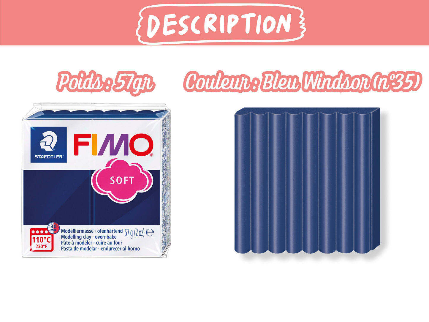 Pâte Fimo Soft 57g – Bleu windsor n°35
