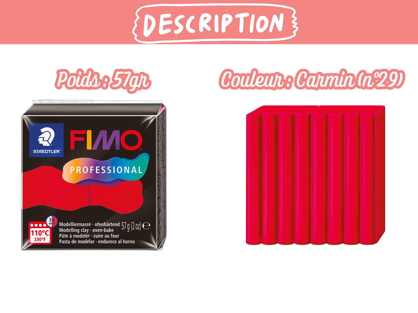 Pâte Fimo Professional 57g – Carmin n°29