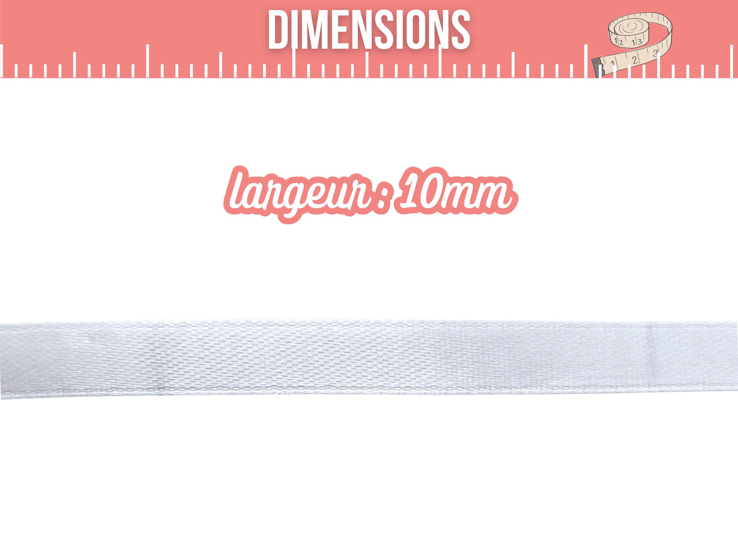 Ruban satin blanc 22 mètres – Largeur 10 mm