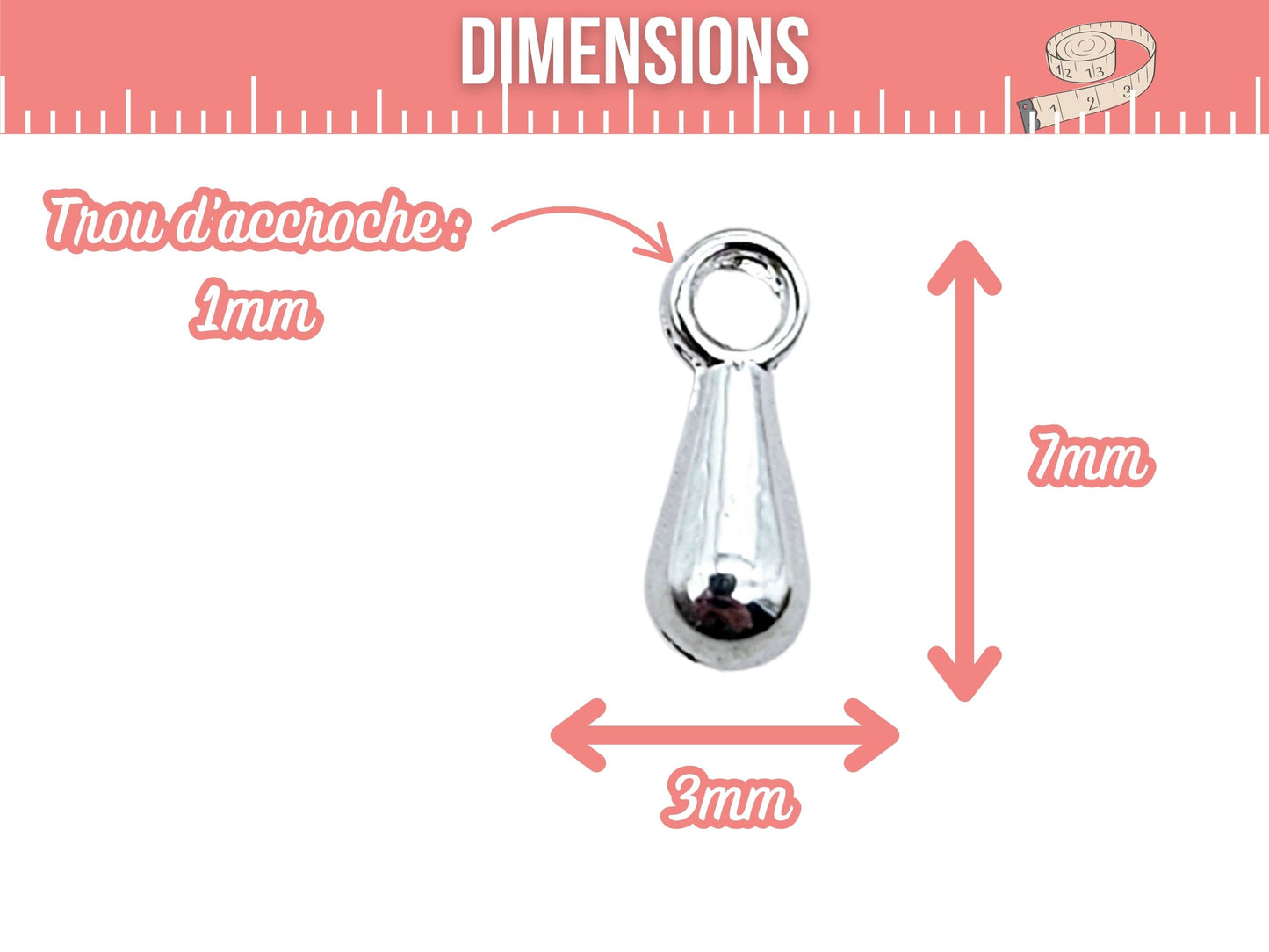 200 breloques gouttes 7mm argent clair