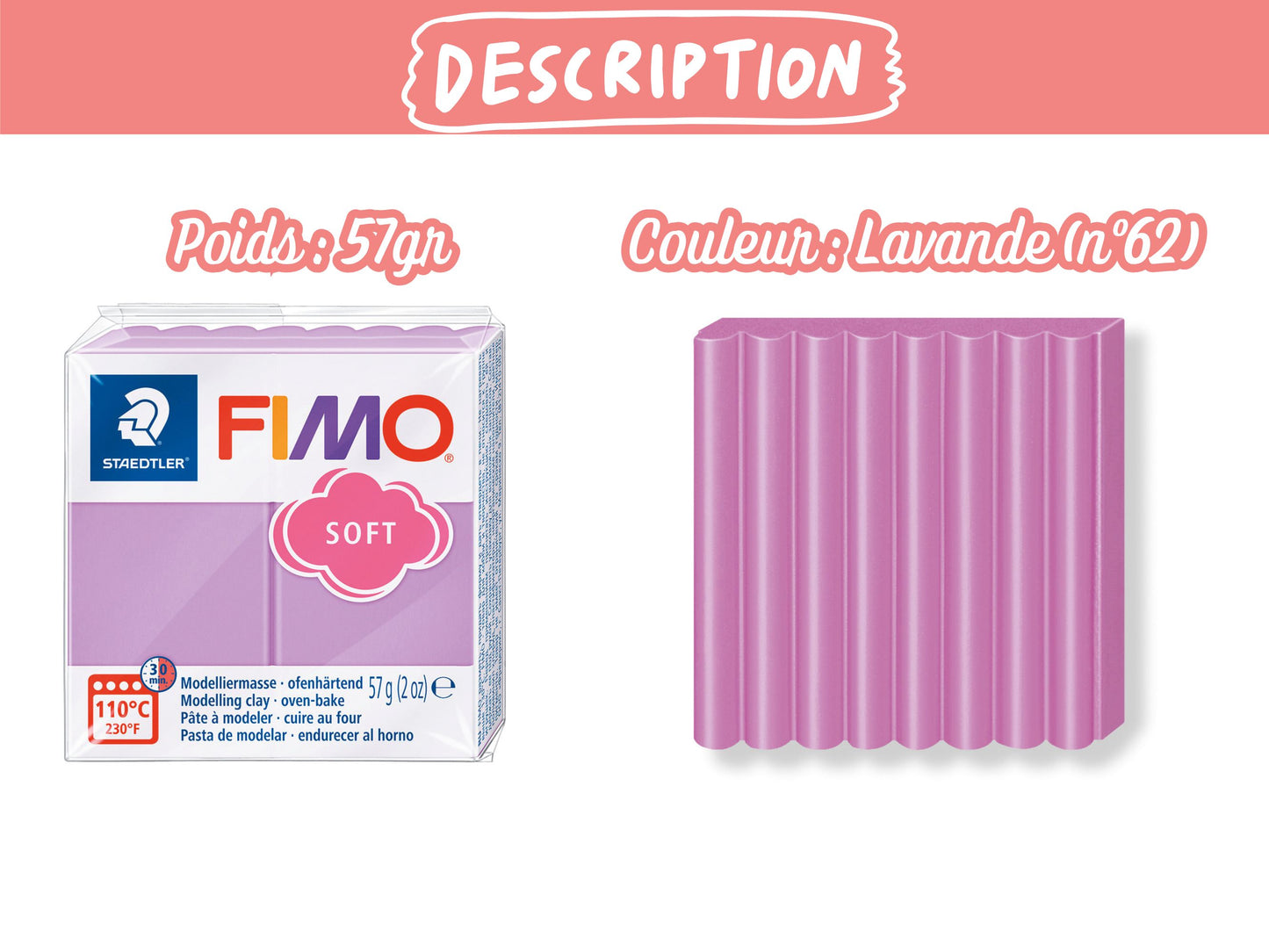 Pâte Fimo Soft 57g – Lavande n°62