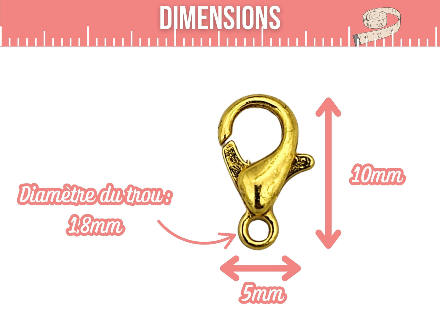 20 fermoirs mousquetons 10x5mm couleur or