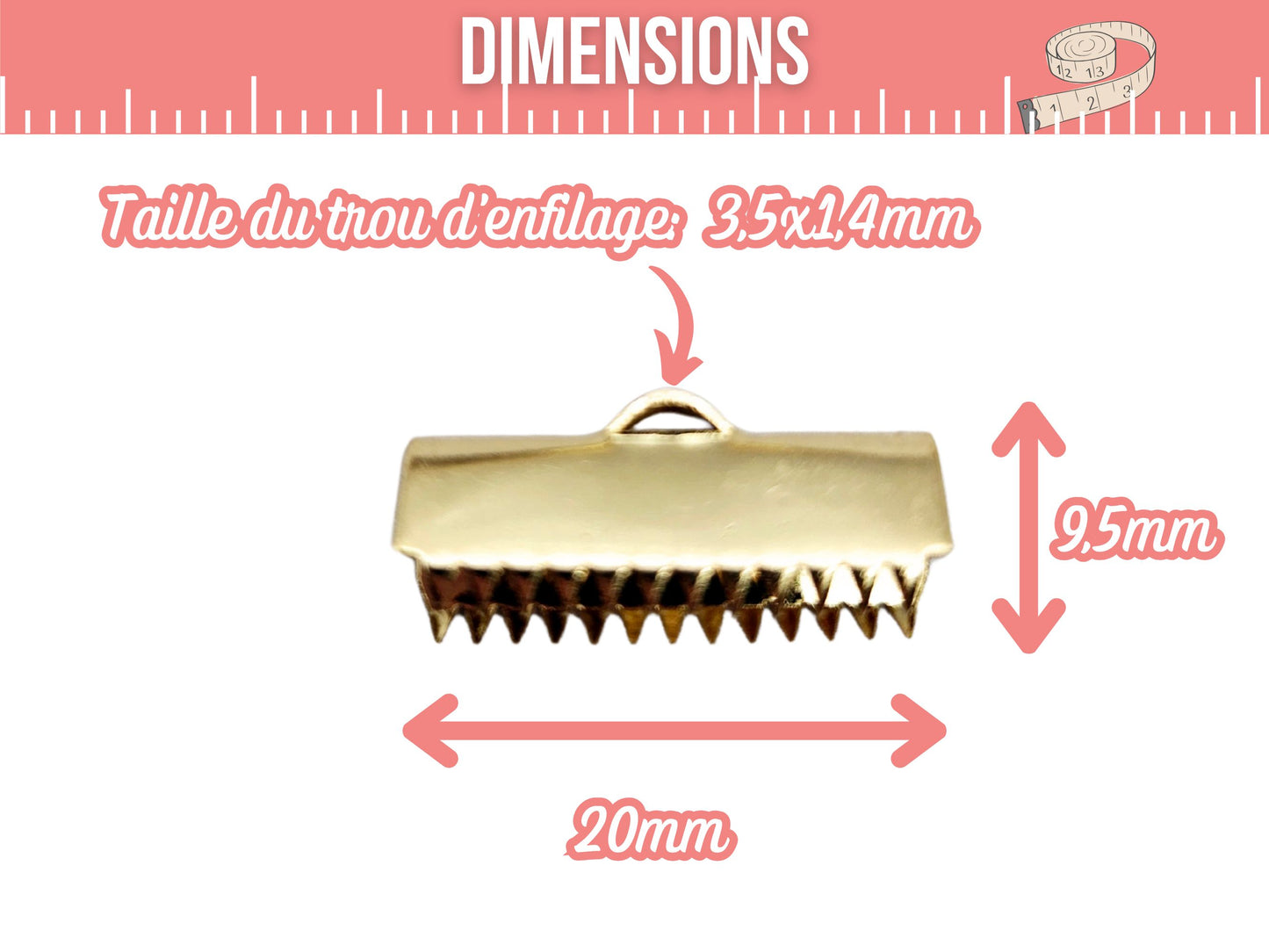 10 embouts fermoirs griffes 20mm acier inoxydable doré
