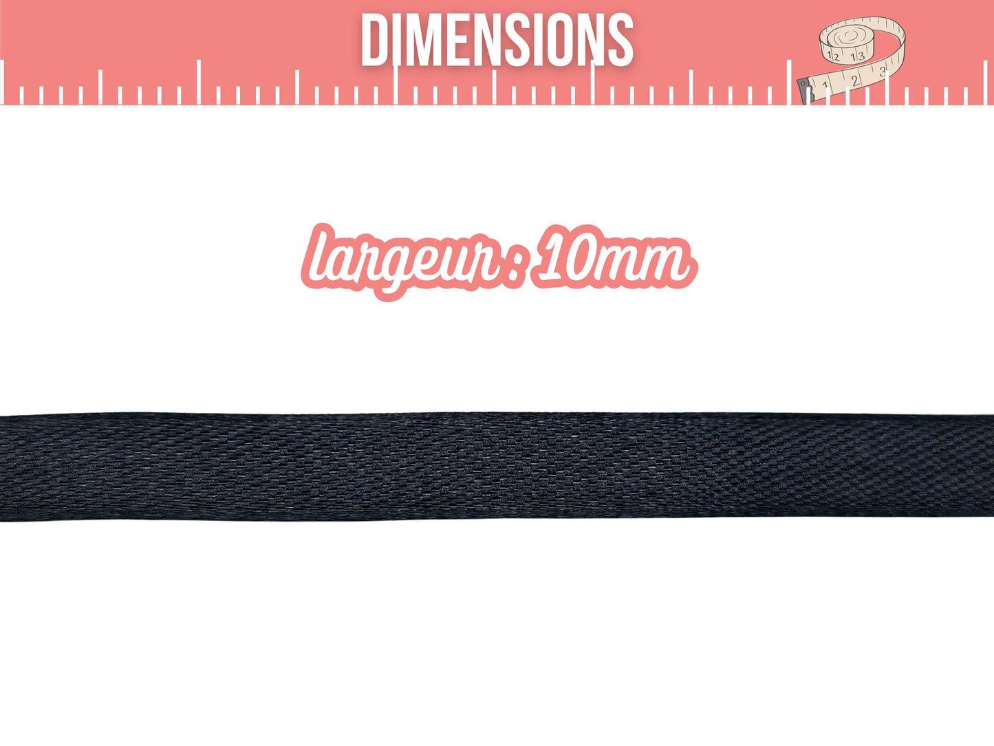 Ruban satin noir 22 mètres – Largeur 10 mm