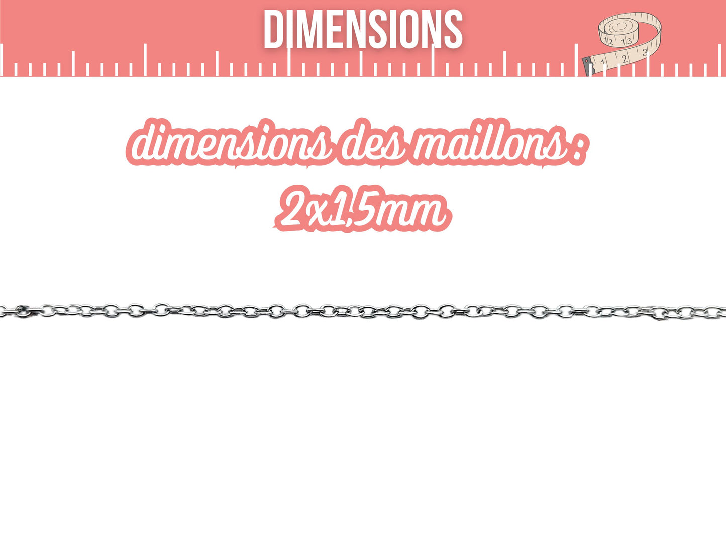 Chaîne maille forçat, 5m, acier inoxydable 2x1,5mm