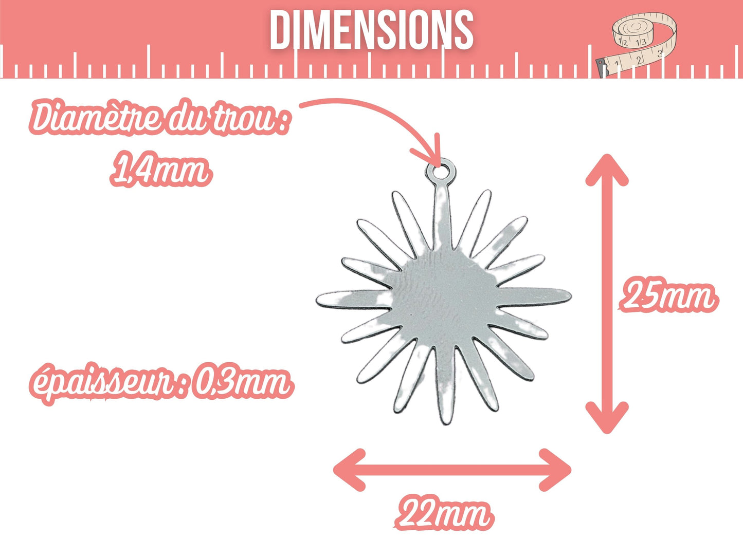 10 breloques soleil acier inoxydable