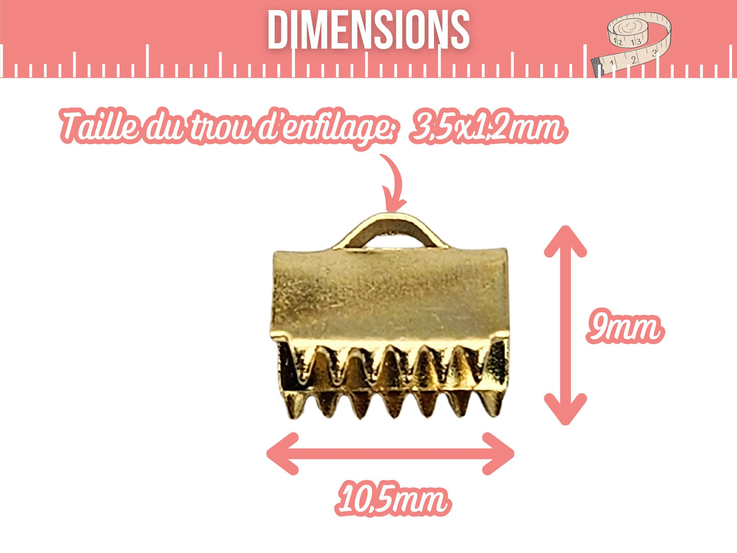 10 embouts fermoirs griffes 10,5mm acier inoxydable doré