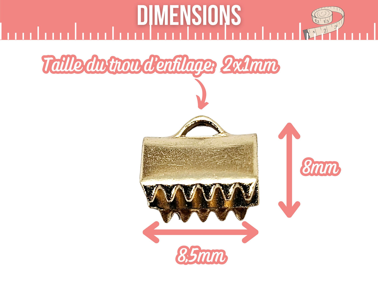 10 embouts fermoirs griffes 8,5mm acier inoxydable doré