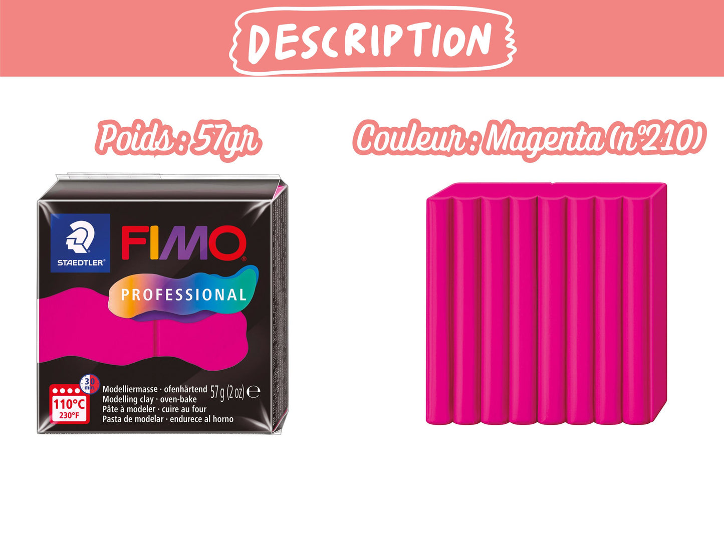Pâte Fimo Professional 57g – Magenta n°210
