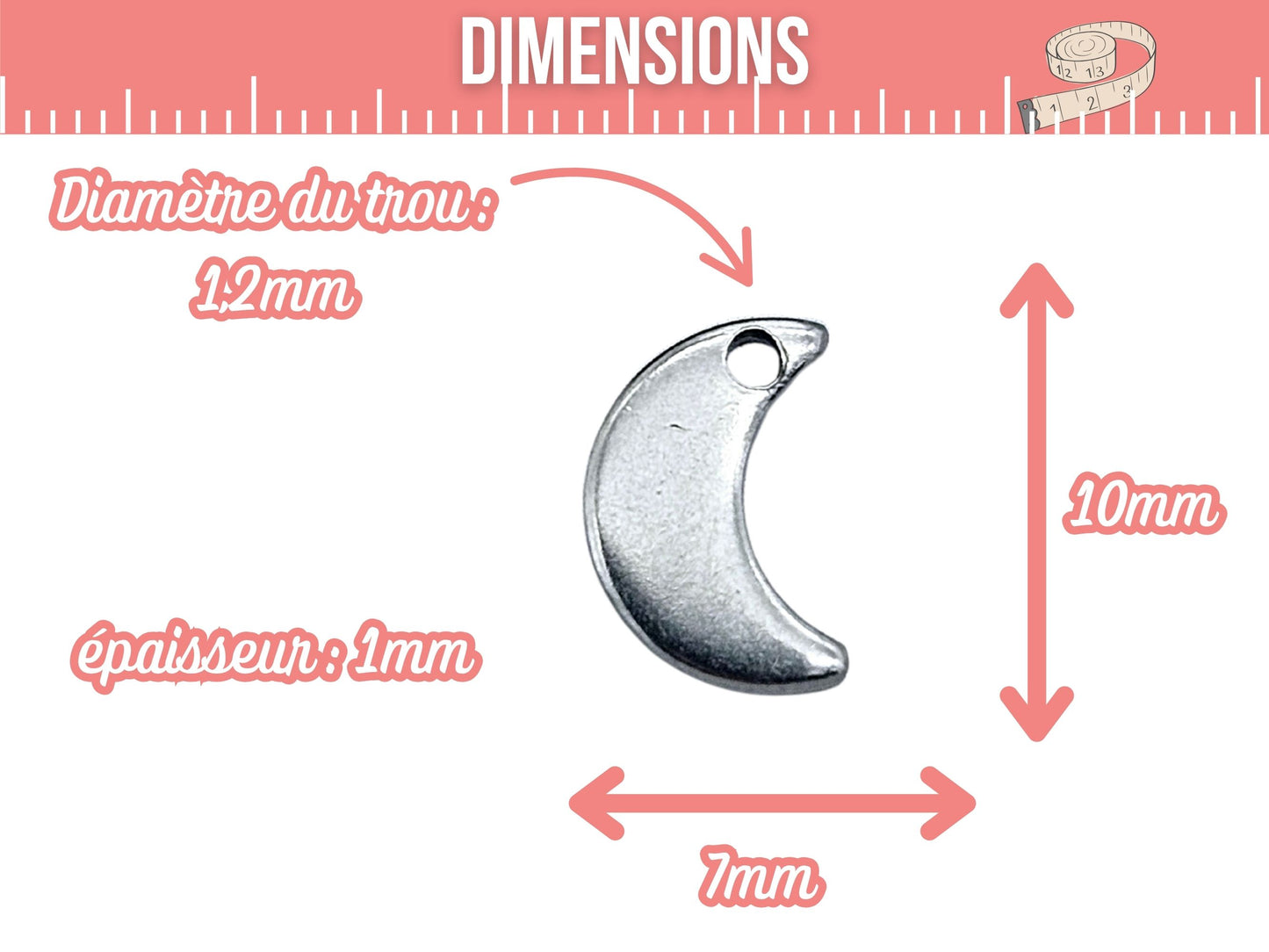 10 breloques croissant de lune acier inoxydable