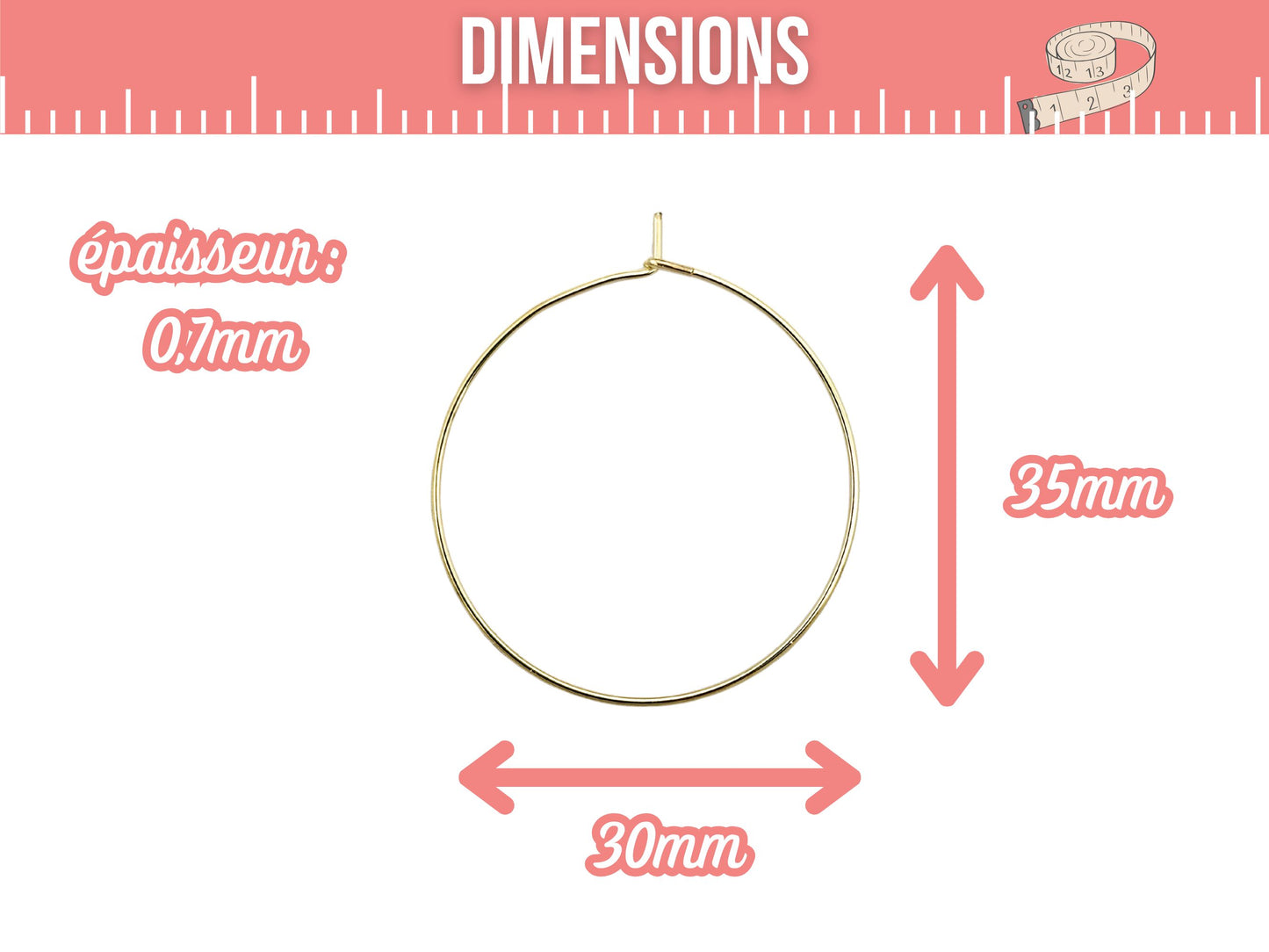 10 créoles rondes 30mm acier inoxydable dorées
