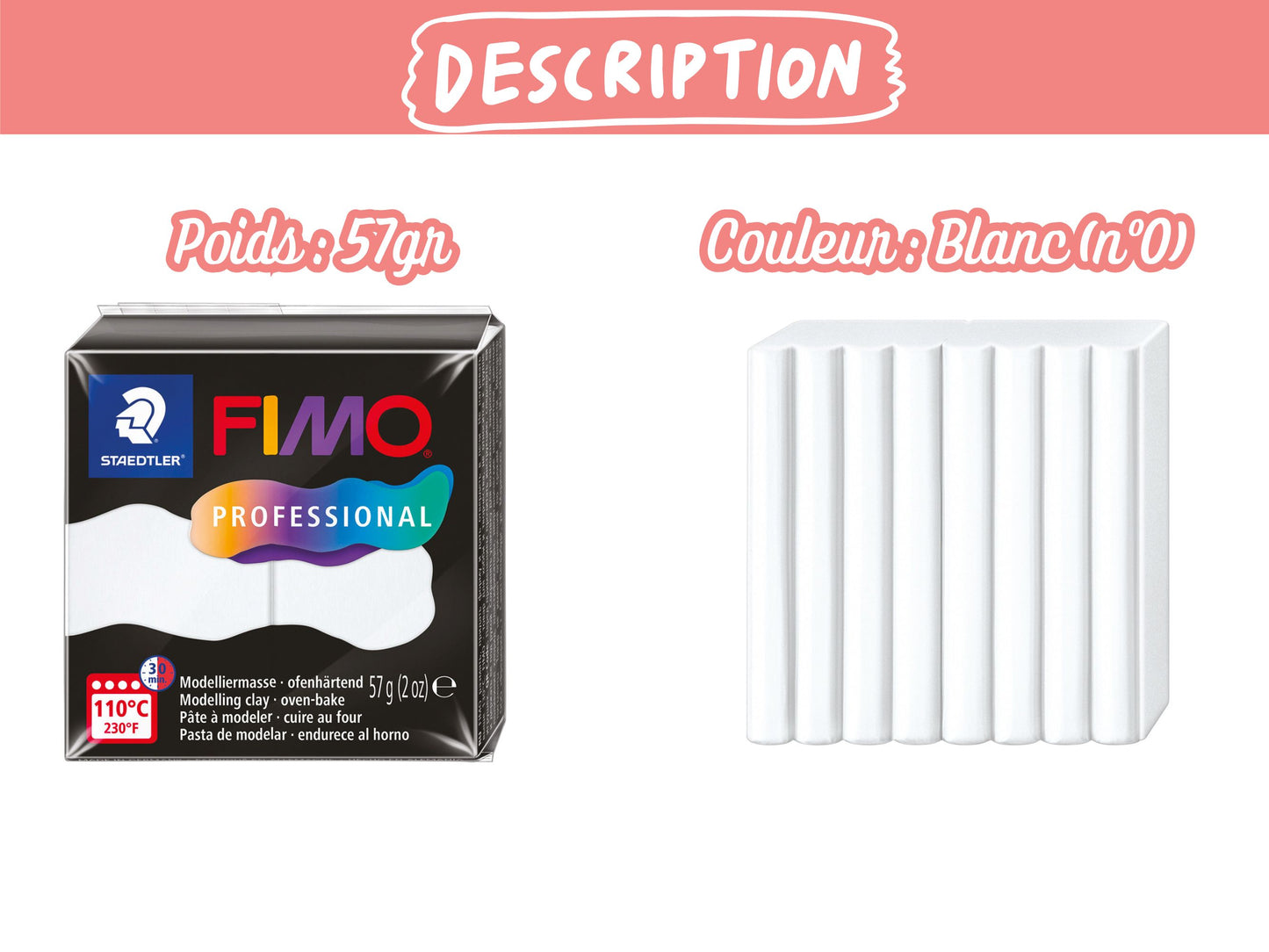 Pâte Fimo Professional 57g – Blanc n°0