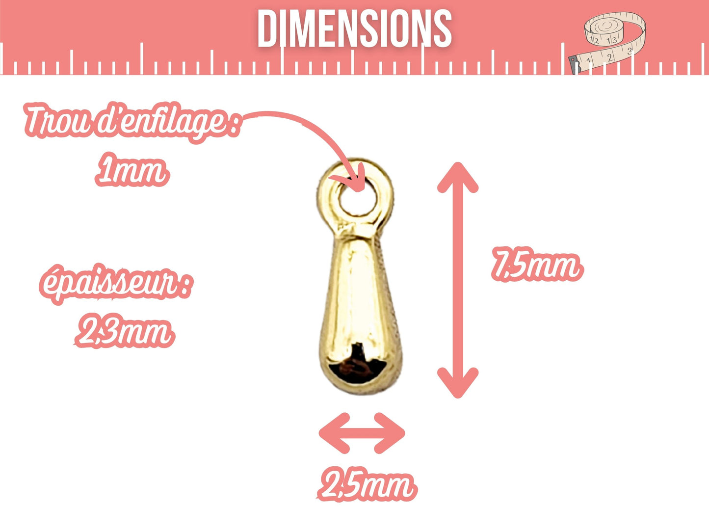 10 breloques gouttes acier inoxydable doré