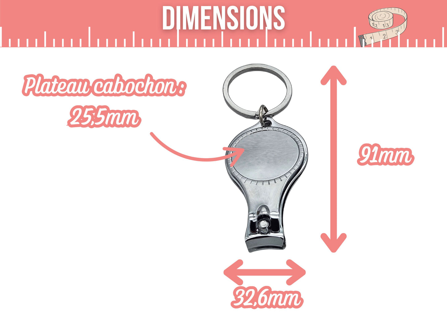 5 porte-clés décapsuleurs coupe-ongles cabochon 25mm