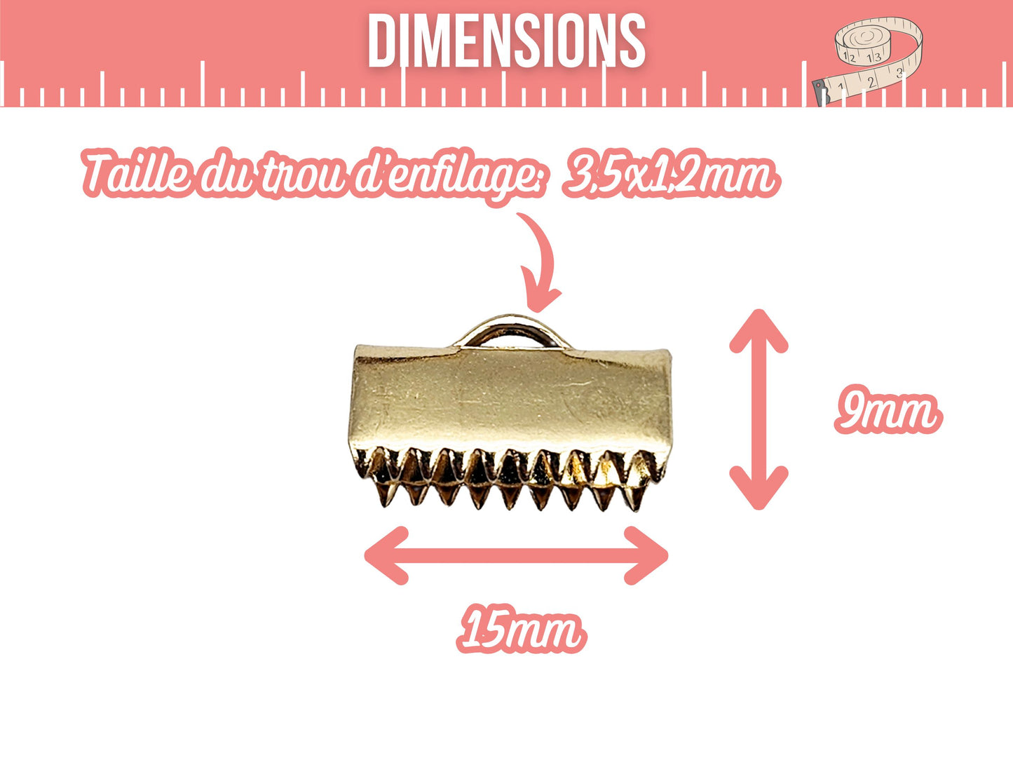 10 embouts fermoirs griffes 15mm acier inoxydable doré